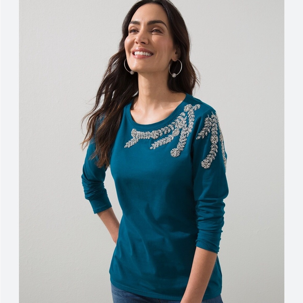 NWT Chico’s Touch of Cool Embellished Layering Tee
